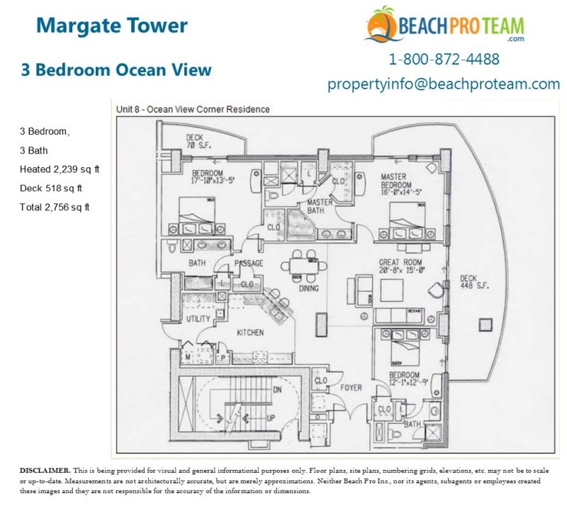 Margate Tower Floor Plan 8 - 3 Bedroom Ocean View Corner